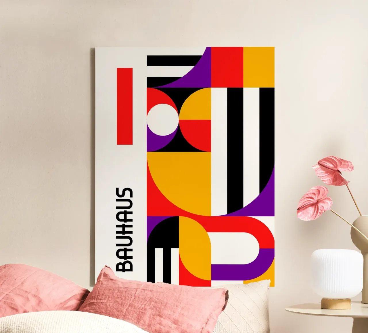 Bauhaus Geometric Shapes Vivid Abstract Color Print Vertical lienzo de Grungeo
