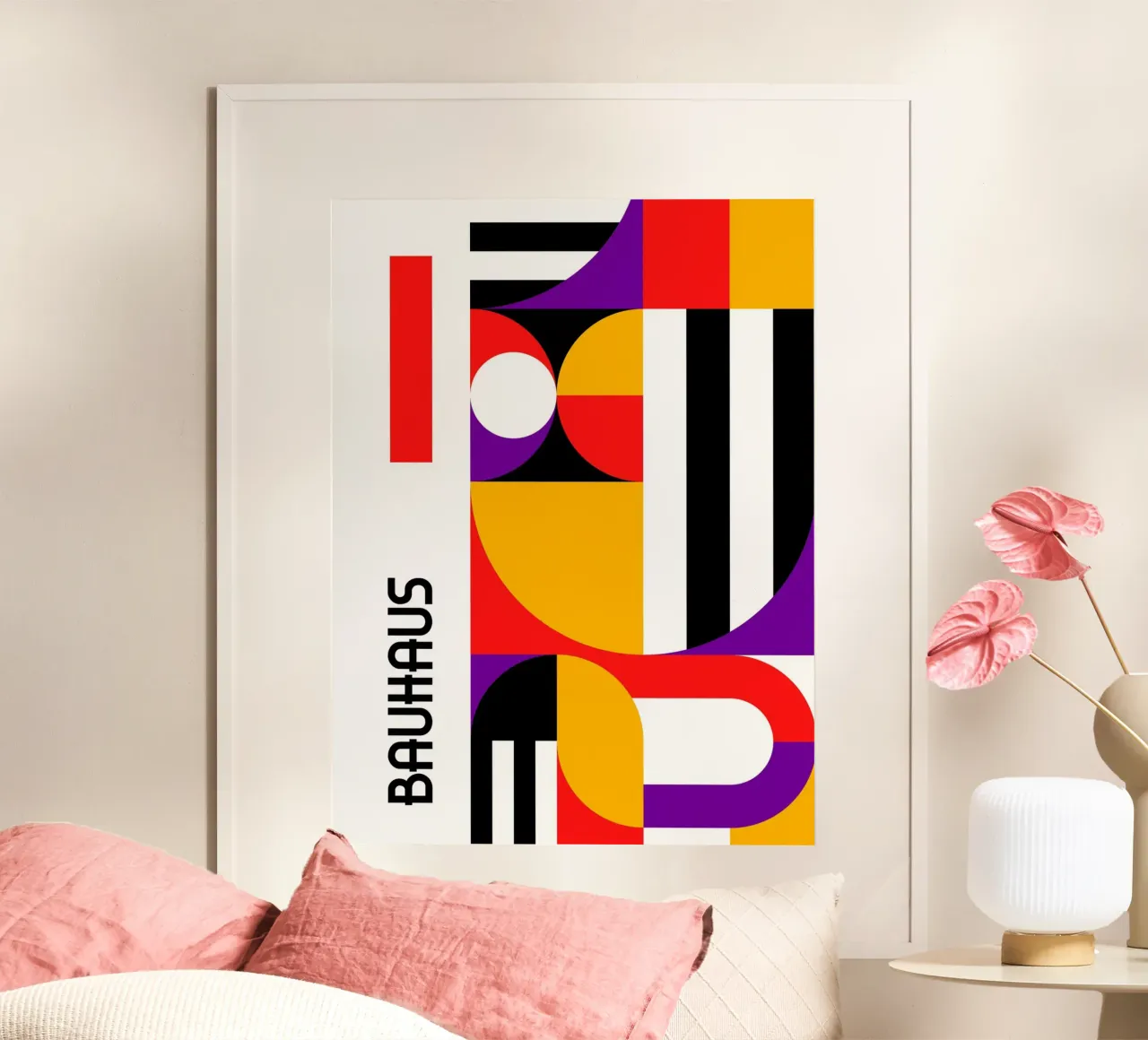 Bauhaus Geometric Shapes Vivid Abstract Color Print Vertical hahnemühle de Grungeo