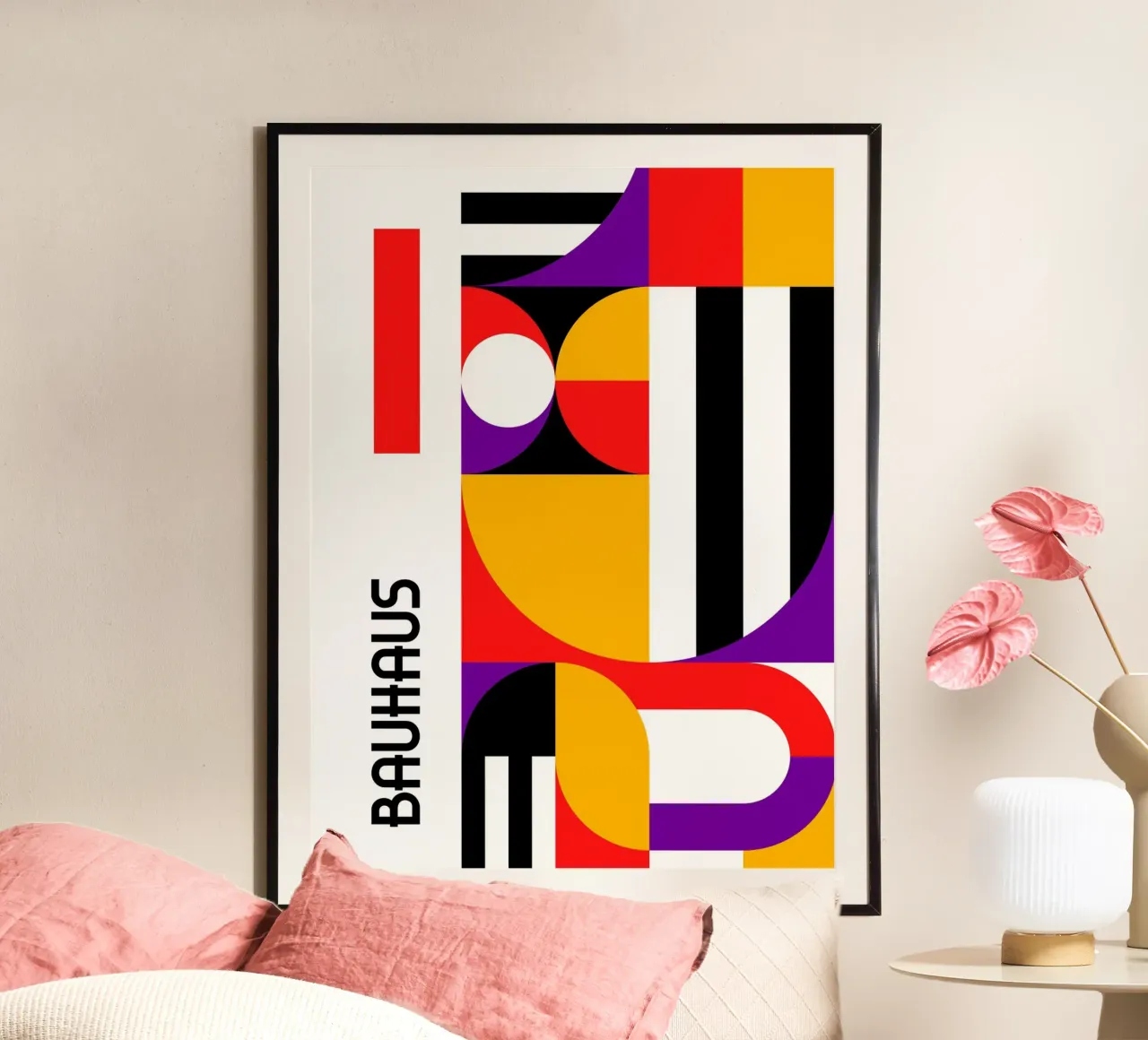 Bauhaus Geometric Shapes Vivid Abstract Color Print Vertical hahnemühle de Grungeo