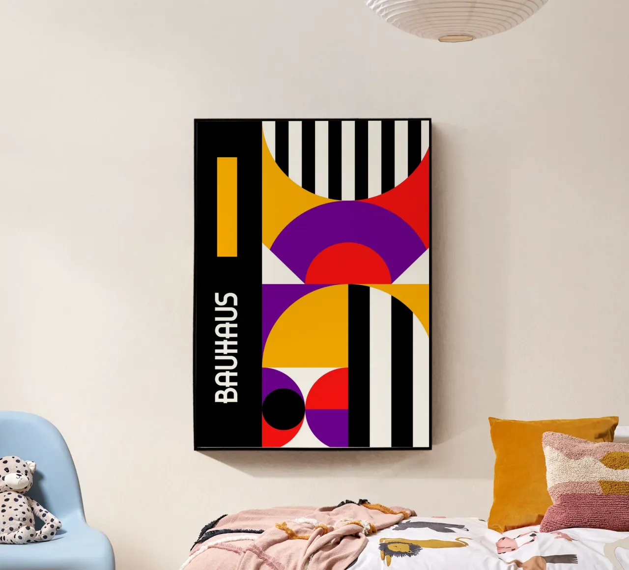Bauhaus Bold Geometric Abstract | Purple Red Yellow Stripe P plexiglass da Grungeo