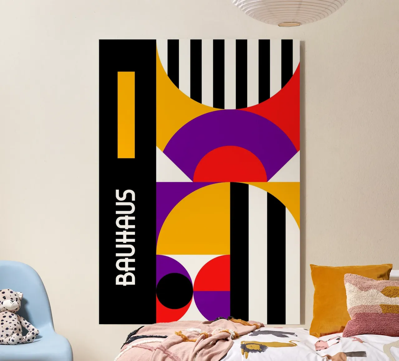Bauhaus Bold Geometric Abstract | Purple Red Yellow Stripe P plexiglass da Grungeo