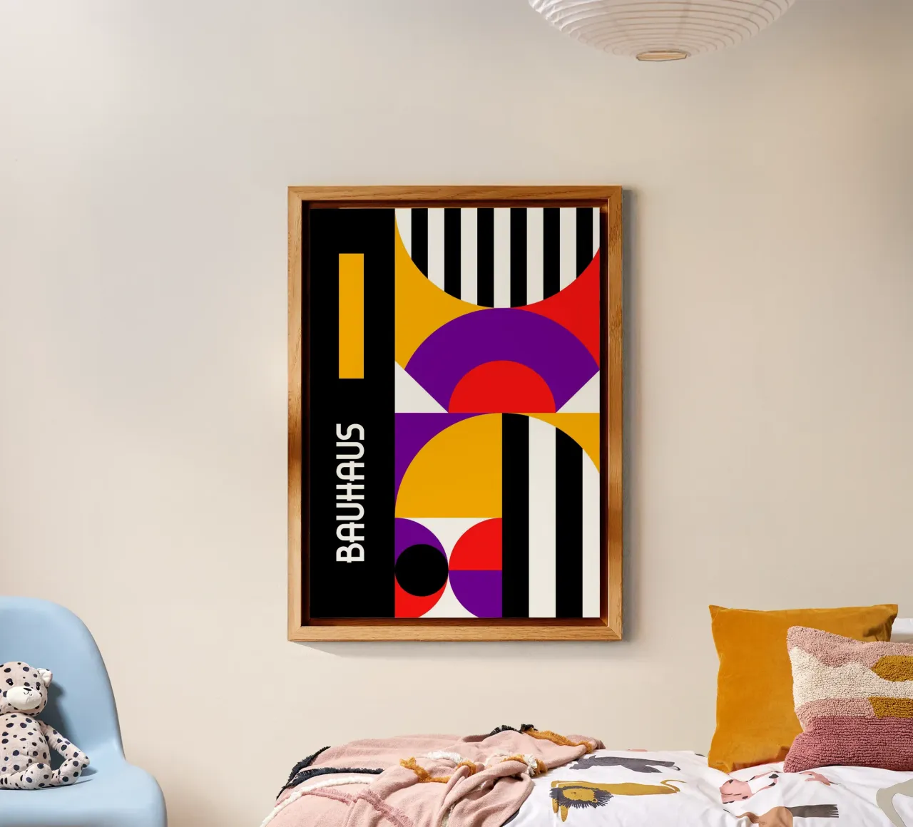 Bauhaus Bold Geometric Abstract | Purple Red Yellow Stripe P alluminio dibond da Grungeo