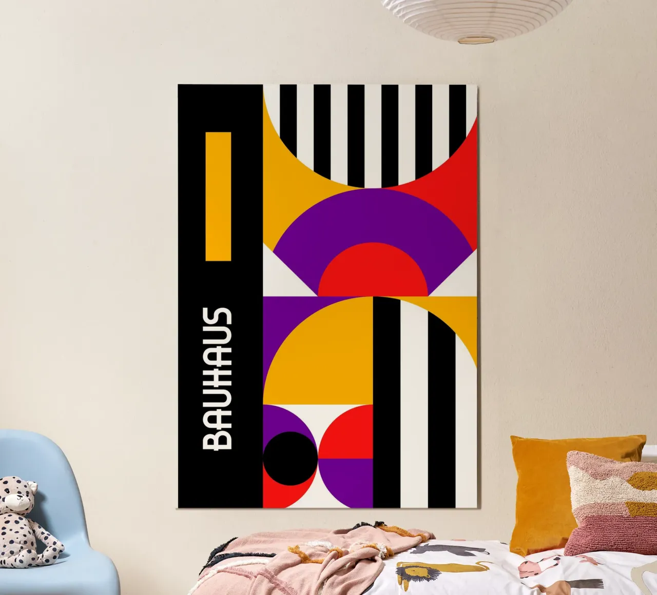 Bauhaus Bold Geometric Abstract | Purple Red Yellow Stripe P alluminio dibond da Grungeo