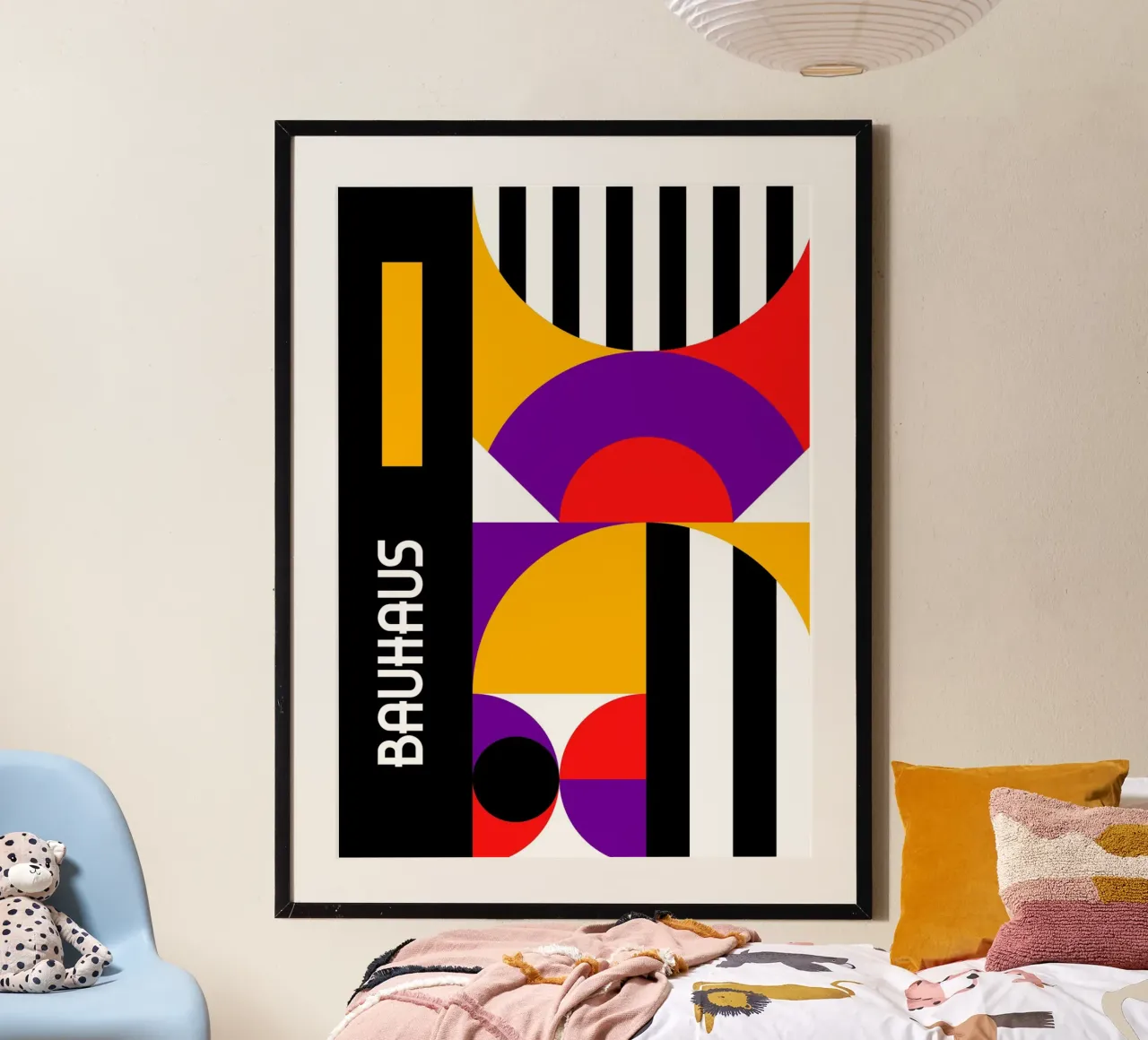 Bauhaus Bold Geometric Abstract | Purple Red Yellow Stripe P carta hahnemühle da Grungeo