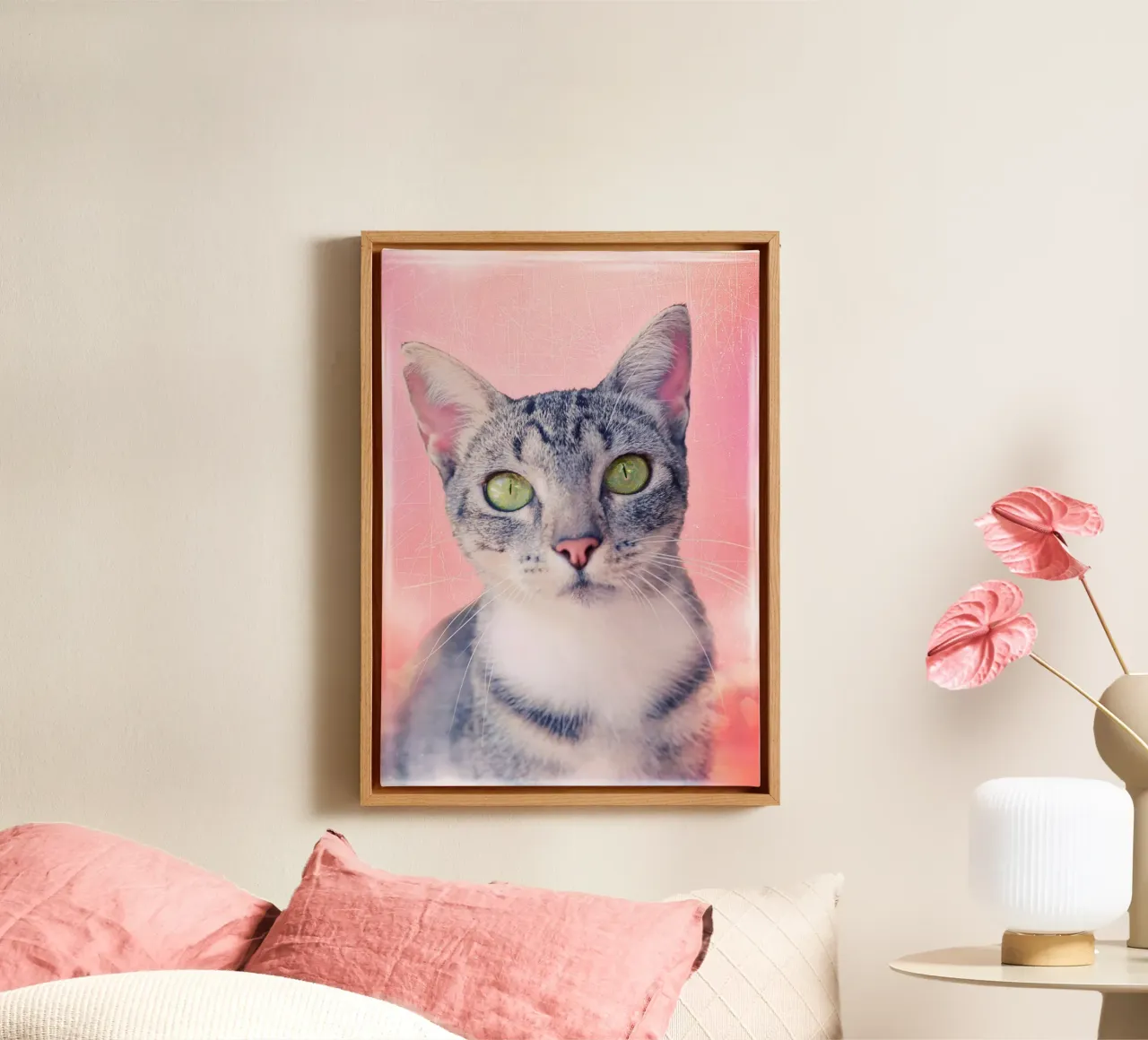 Kat met groene appelogen canvas met Baklijst van Eva Nev Photography