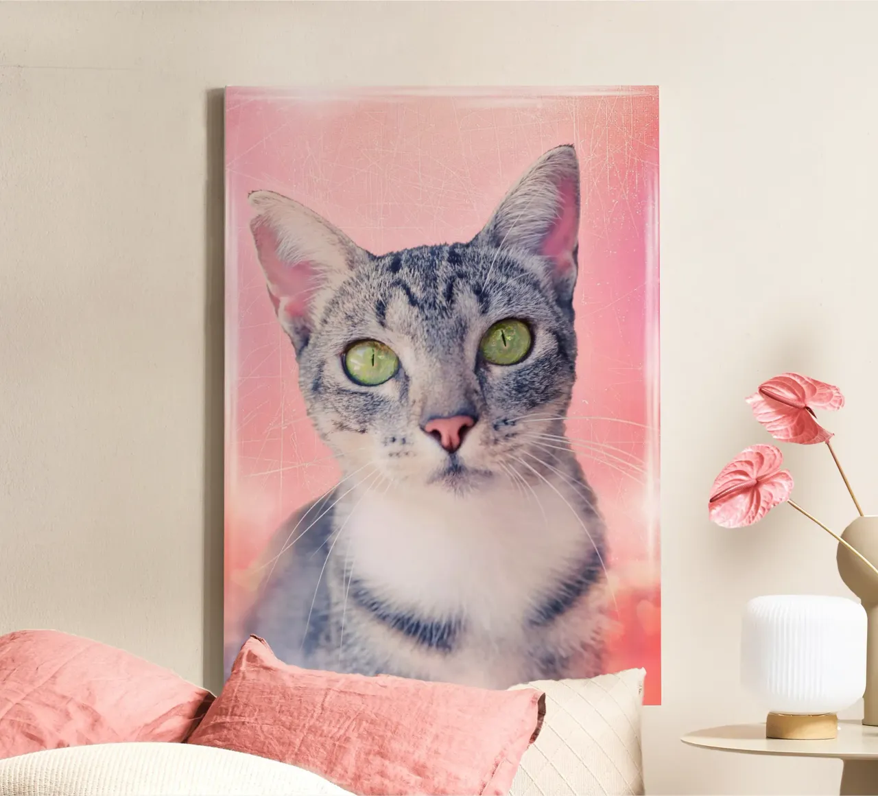 Kat met groene appelogen canvas met Baklijst van Eva Nev Photography