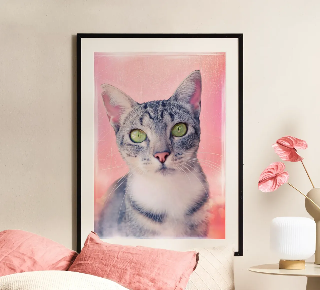 Katze mit grünen Apfelaugen Poster von Eva Nev Photography