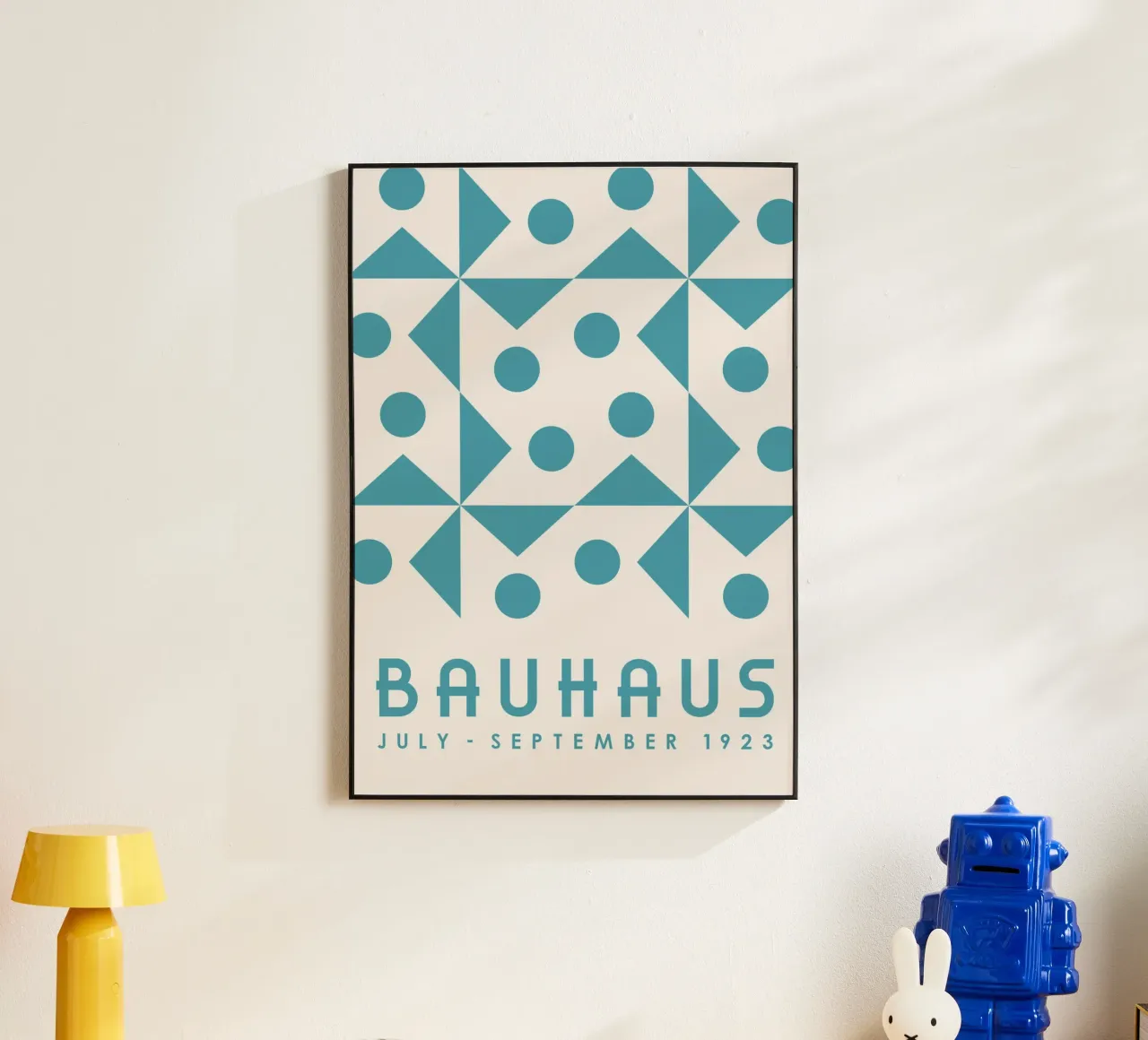 Bauhaus 1923 Geometric Teal Triangle Circle Pattern Art alluminio dibond da Grungeo