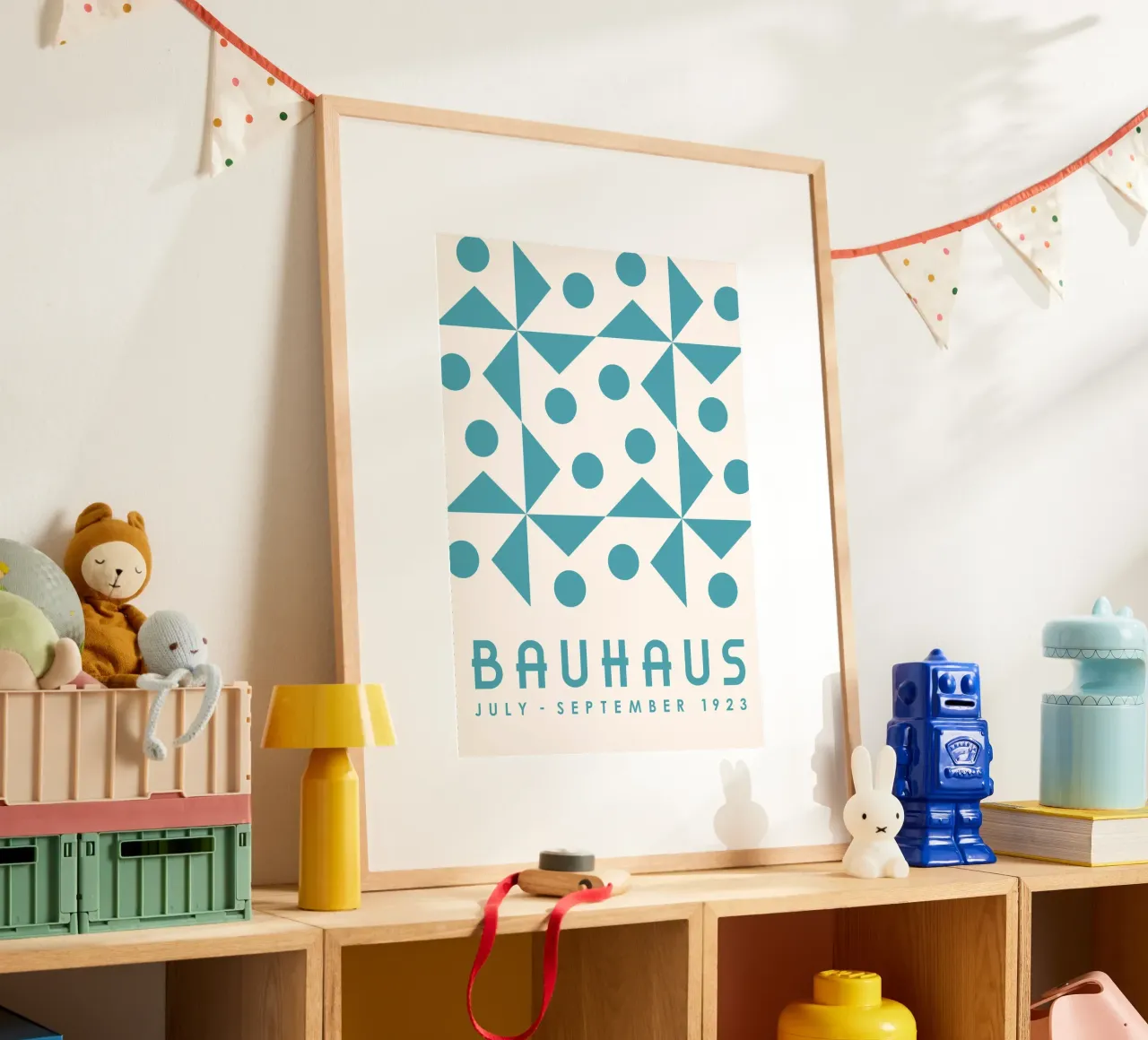 Bauhaus 1923 Geometric Teal Triangle Circle Pattern Art poster da Grungeo