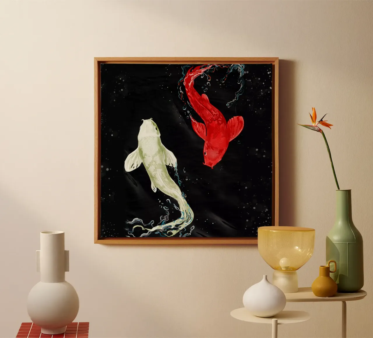 Pesci Koi tela con Cornice a cassetta da Eva Nev