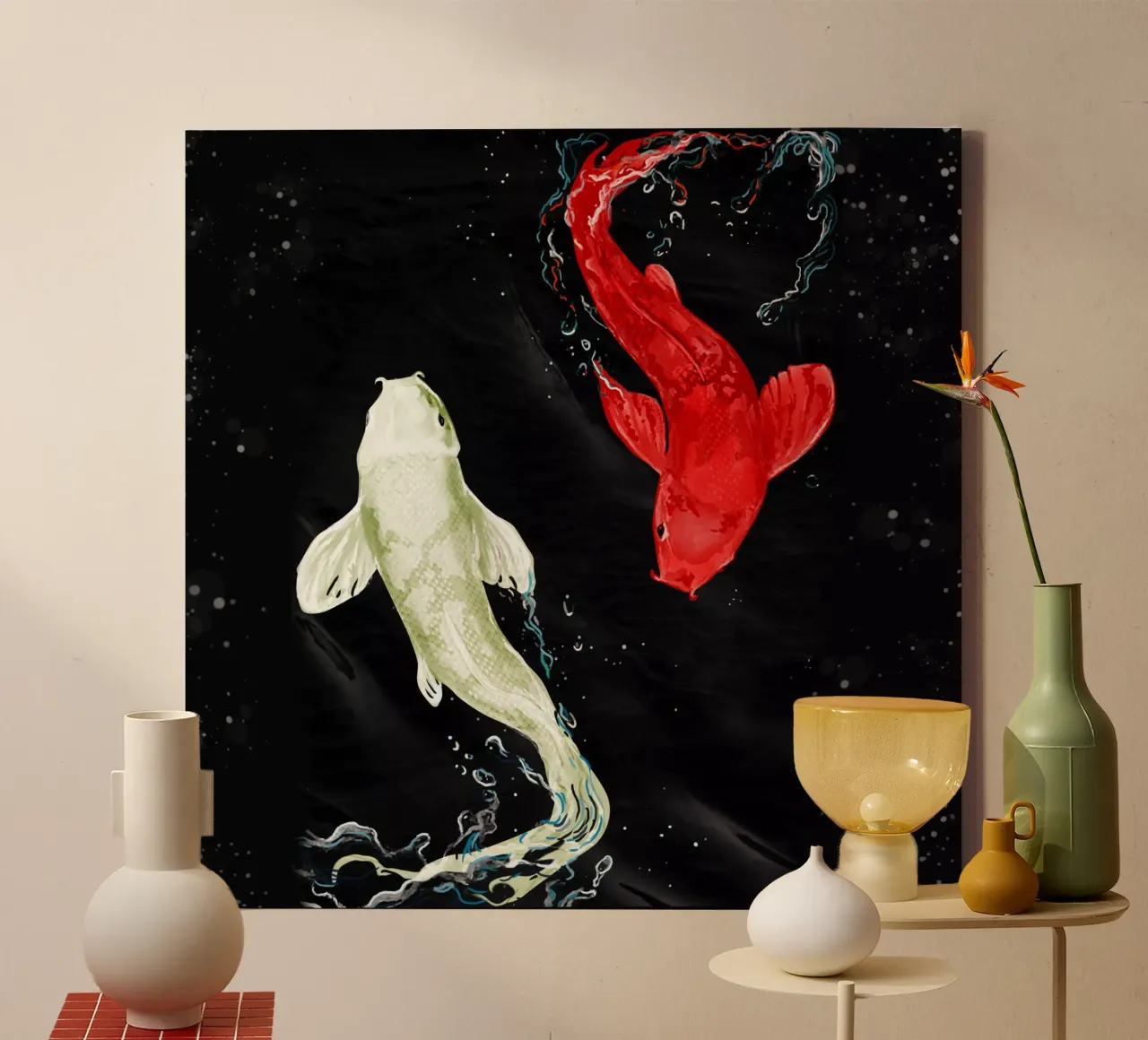 Pesci Koi tela con Cornice a cassetta da Eva Nev