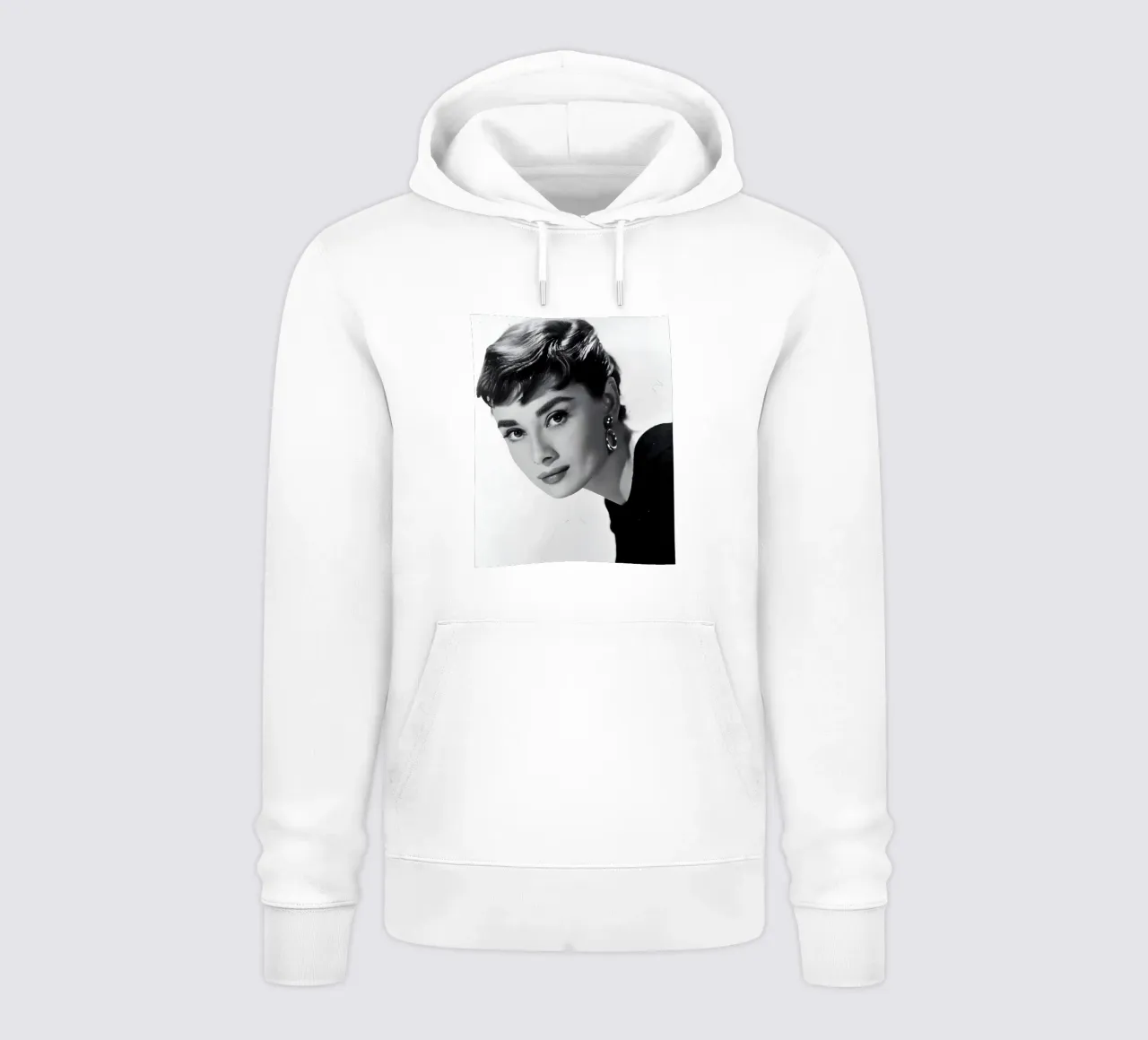 Ritratto iconico di Audrey Hepburn felpa con cappuccio da Galery Vintage