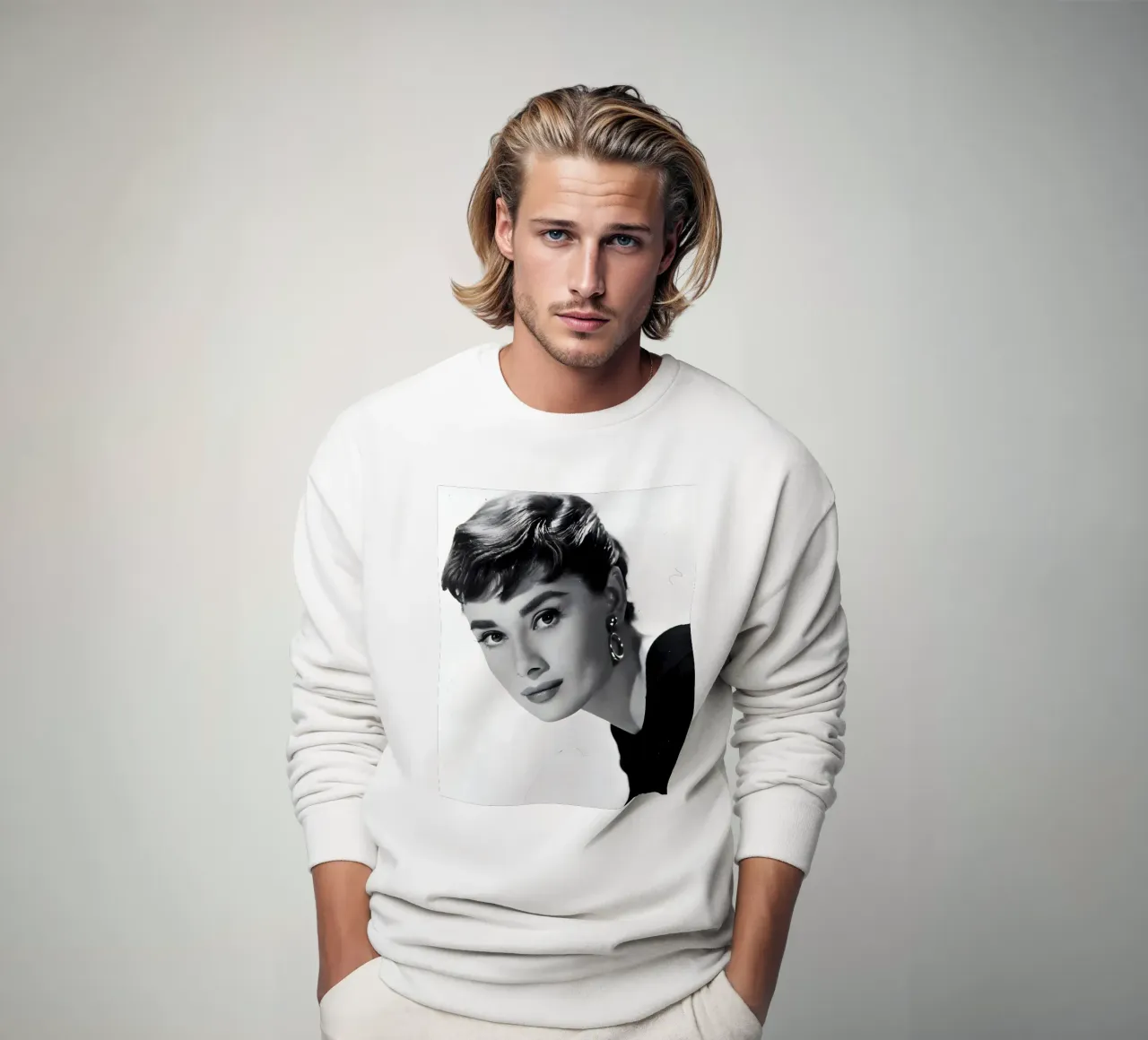 Ritratto iconico di Audrey Hepburn felpa da Galery Vintage