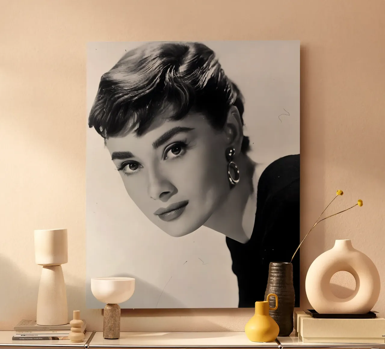 Ritratto iconico di Audrey Hepburn alluminio dibond da Galery Vintage