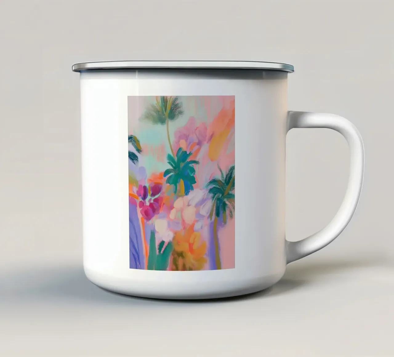 Poesia floreale con palme tazza in smalto da Carina Pop & Pastell
