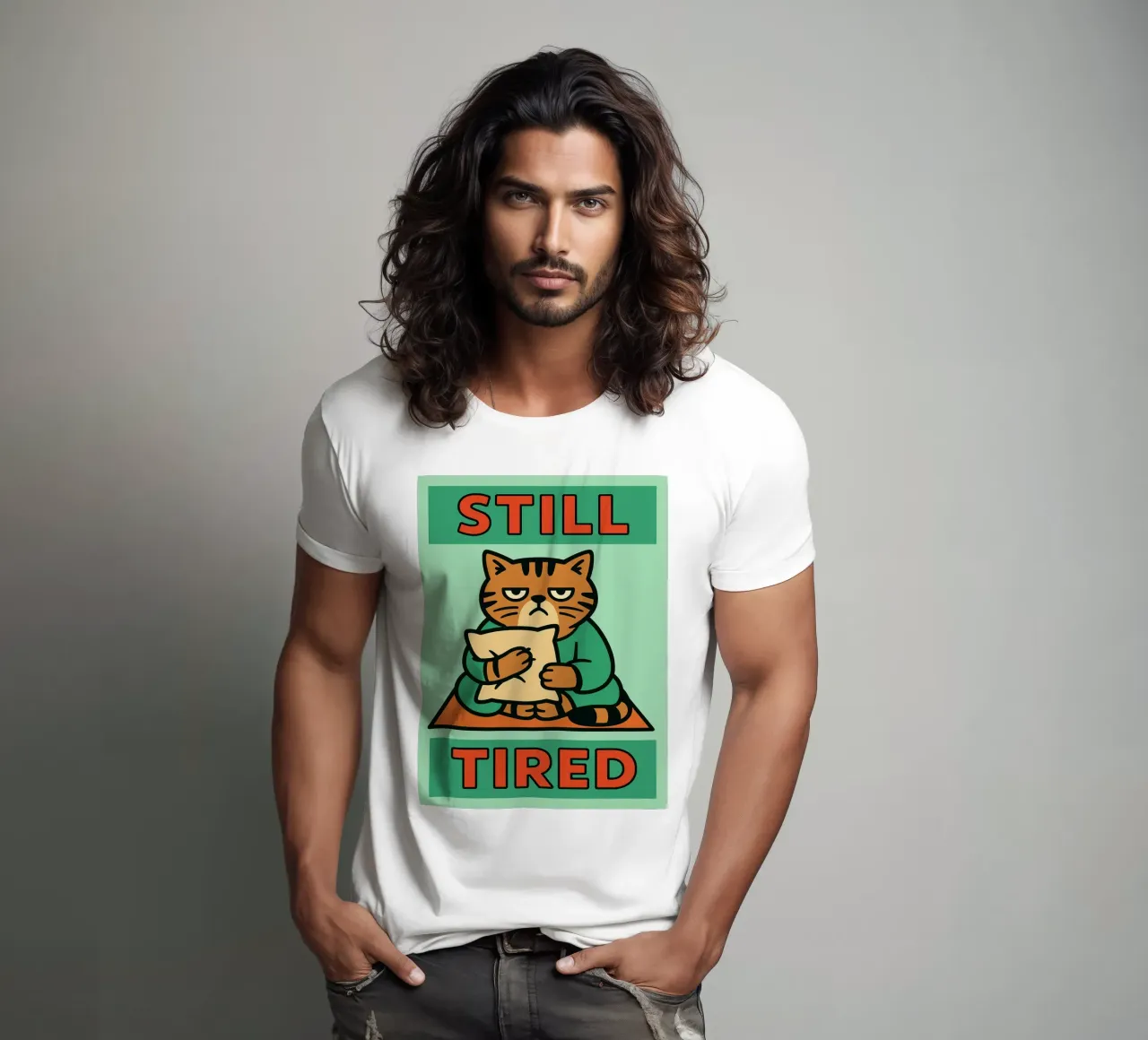 gatto divertente ancora stanco t-shirt da xandrax