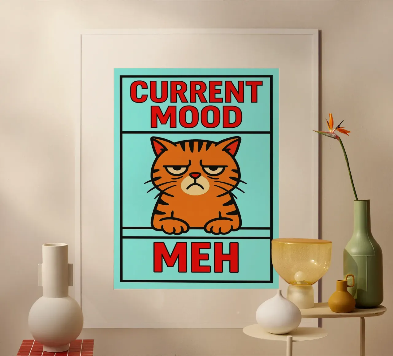 umore attuale meh gatto divertente poster da xandrax