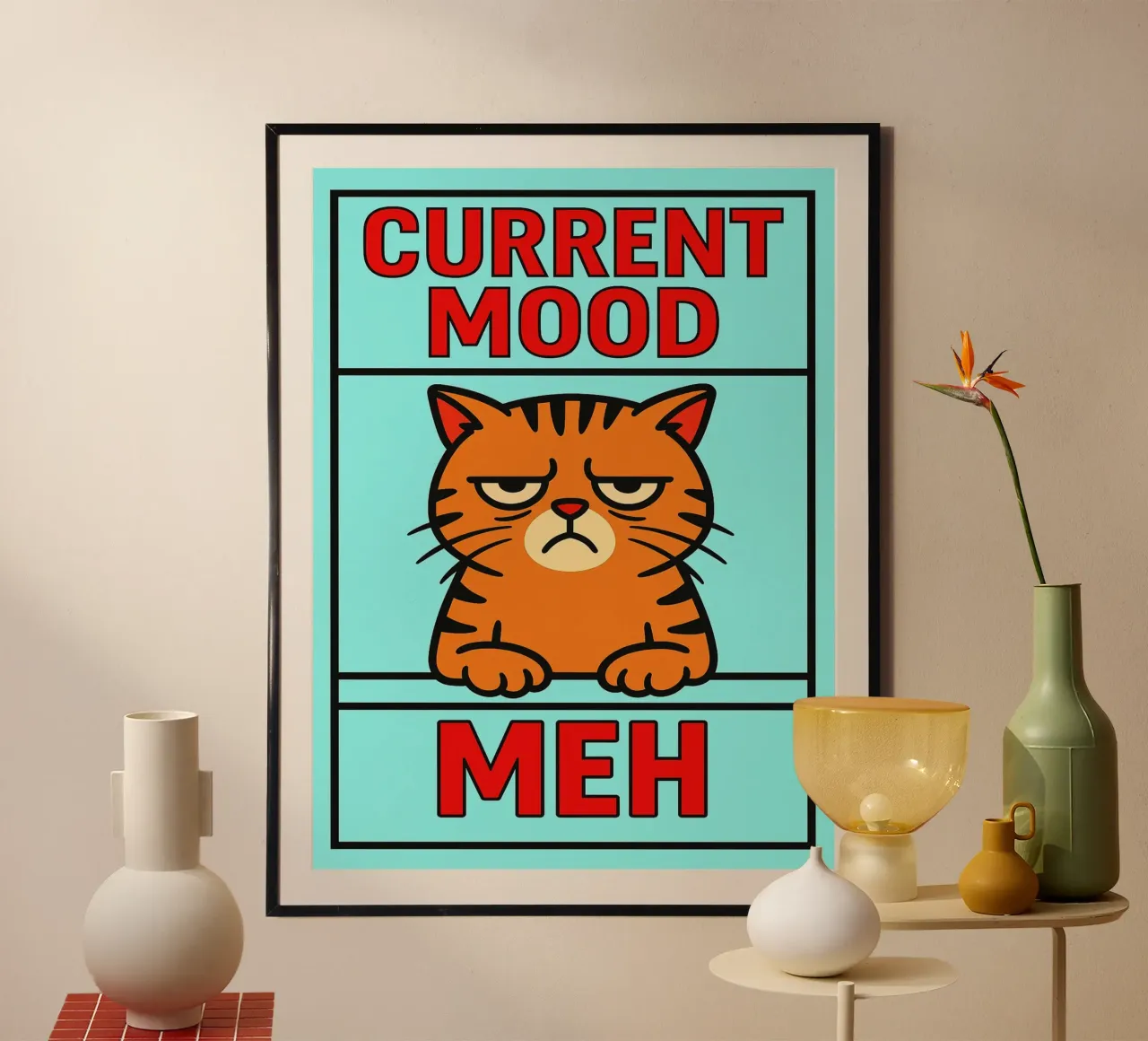 umore attuale meh gatto divertente poster da xandrax