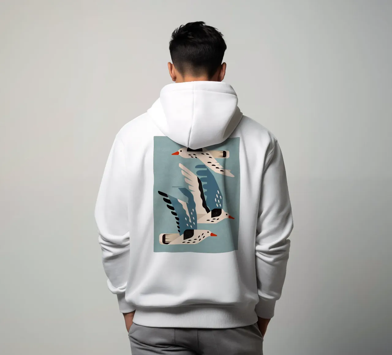 Gabbiani in volo - murale scandinavo felpa con cappuccio da Studio Sori