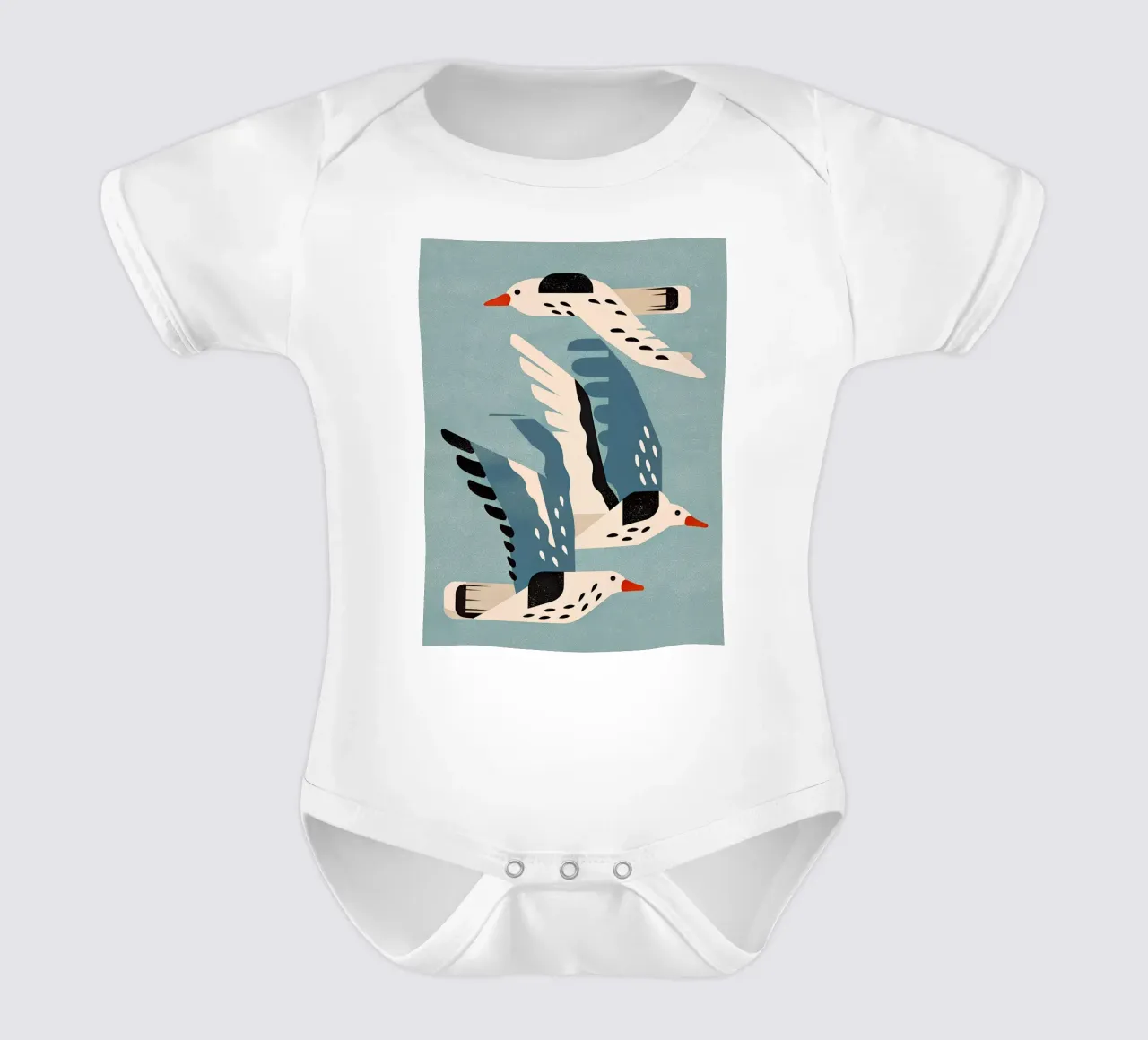 Gabbiani in volo - murale scandinavo body neonato maniche corte da Studio Sori