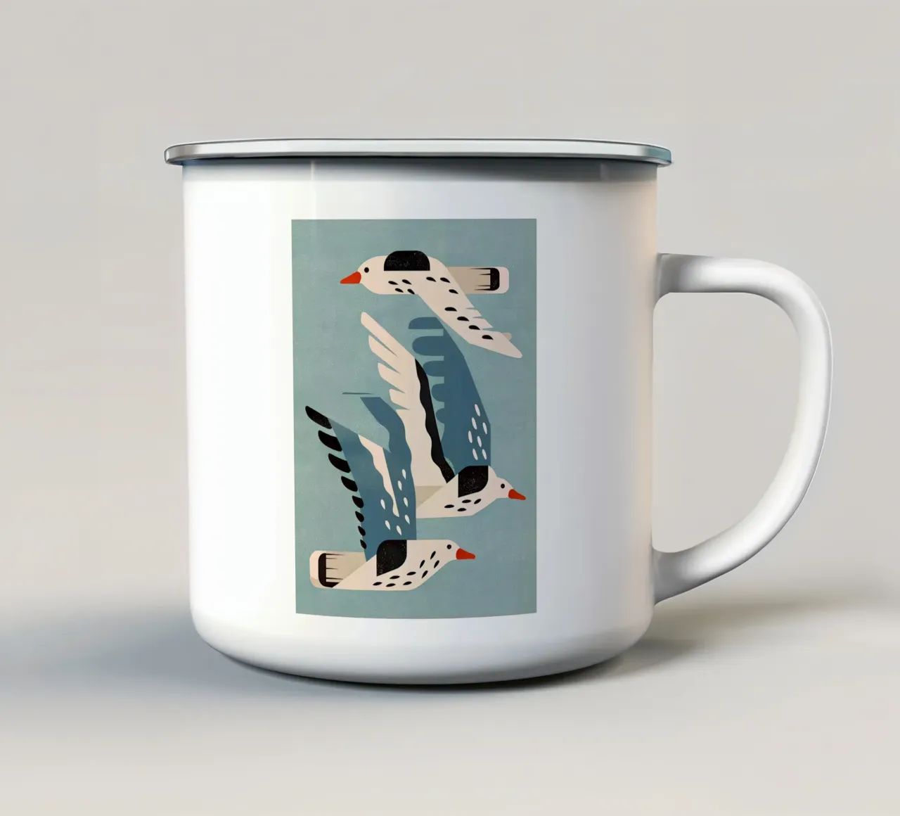 Gabbiani in volo - murale scandinavo tazza in smalto da Studio Sori