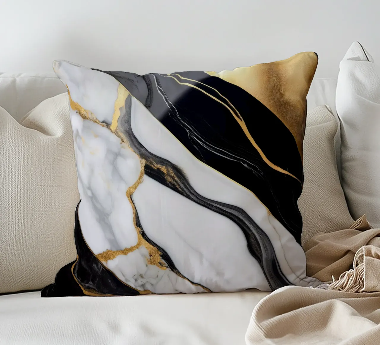 Marble print - Black & White #7 decorative cushion by Hightown Design