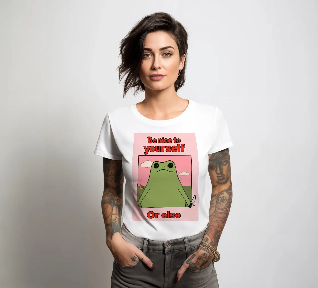 Sei nett zu dir selbst, sonst gibt es einen lustigen Frosch Frauen T-Shirt von Toolee
