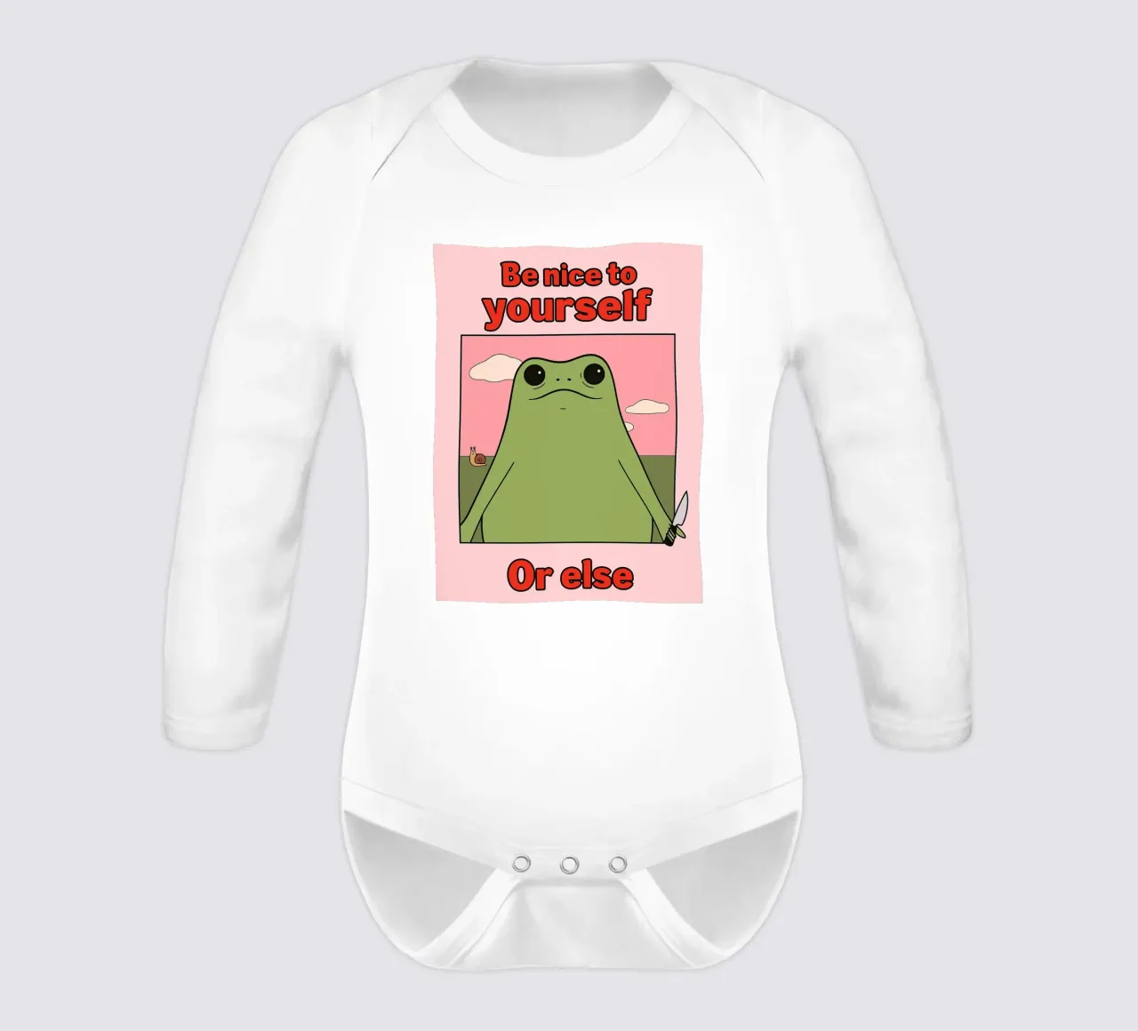 Sei nett zu dir selbst, sonst gibt es einen lustigen Frosch Langarm Babybody von Toolee