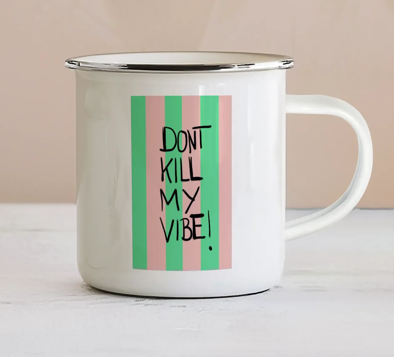 Donut kill me vibe tazza in smalto da Hej Ibiza by Ute Arnold