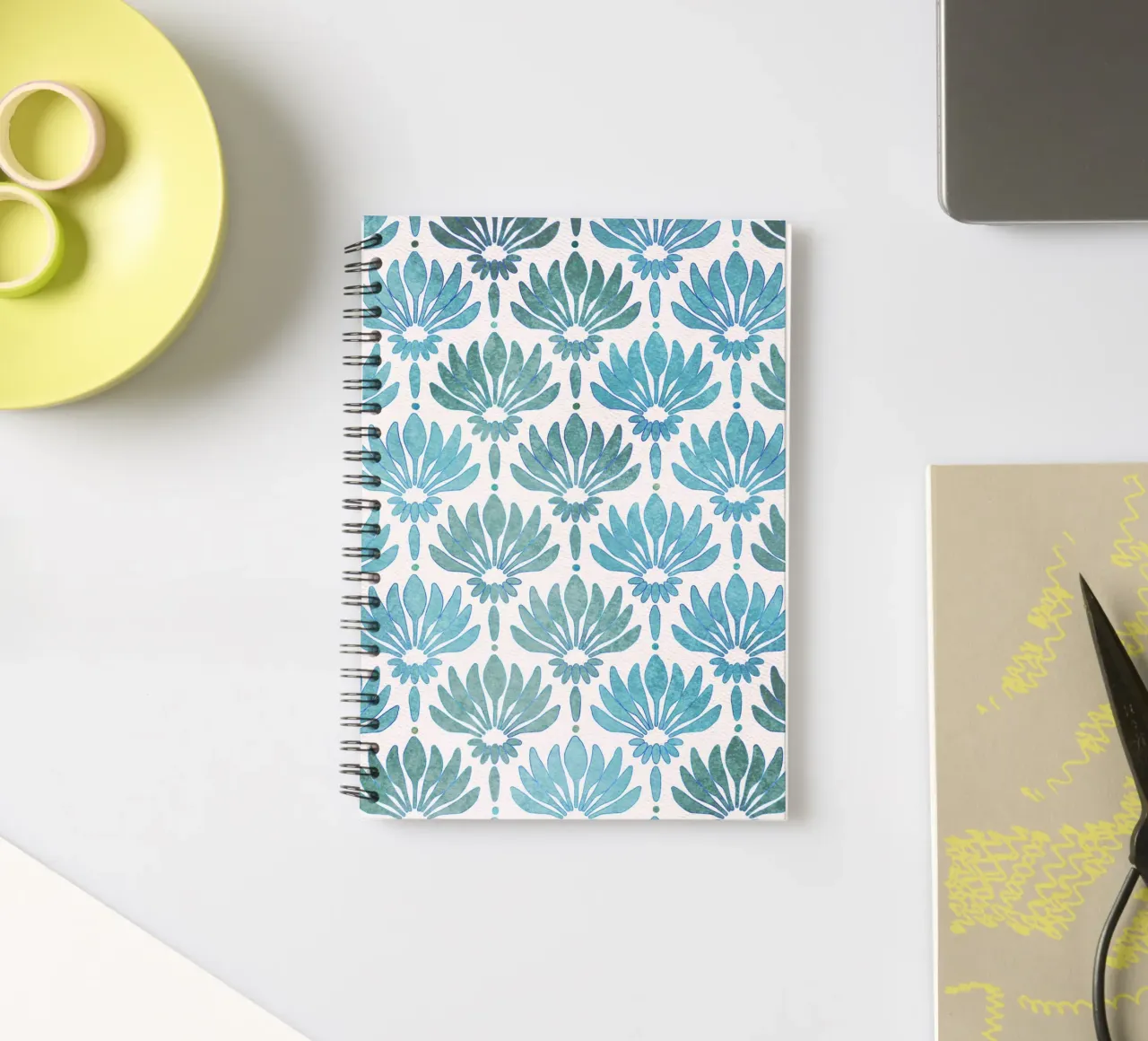 Lilies pattern, modern in blue and turquoise spiral notebook by CalliLetters