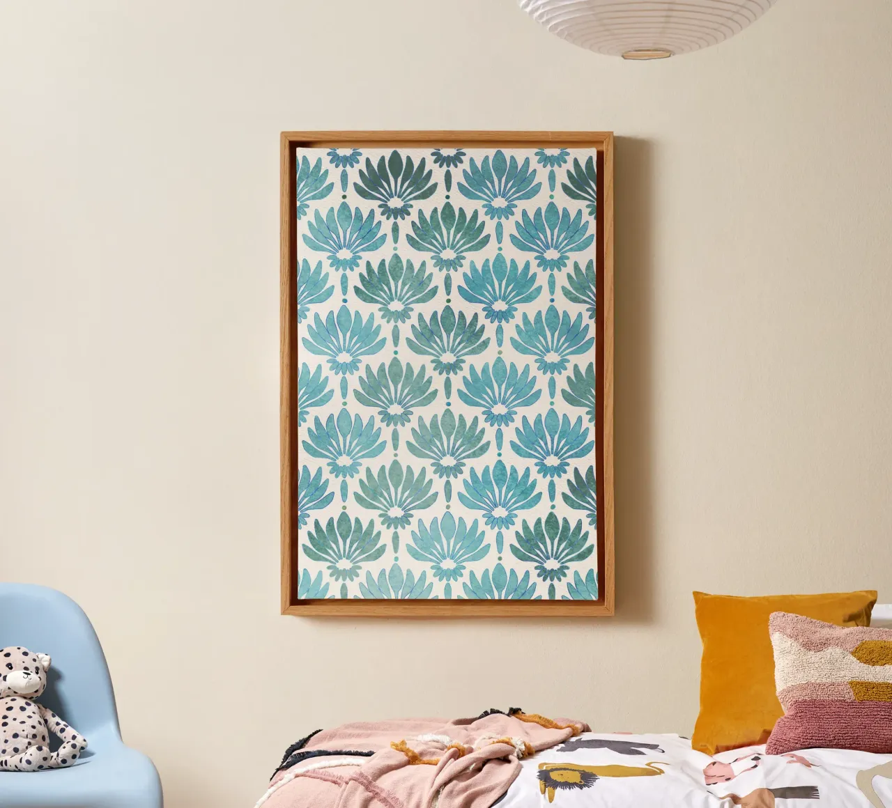 Lilies pattern, modern in blue and turquoise canvas by CalliLetters