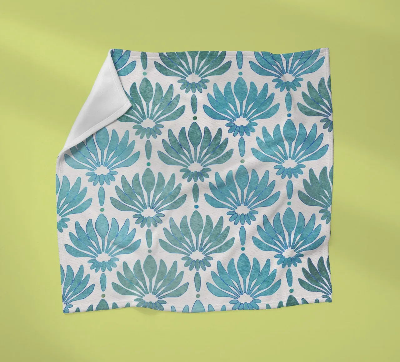 Lilies pattern, modern in blue and turquoise fleece blanket by CalliLetters