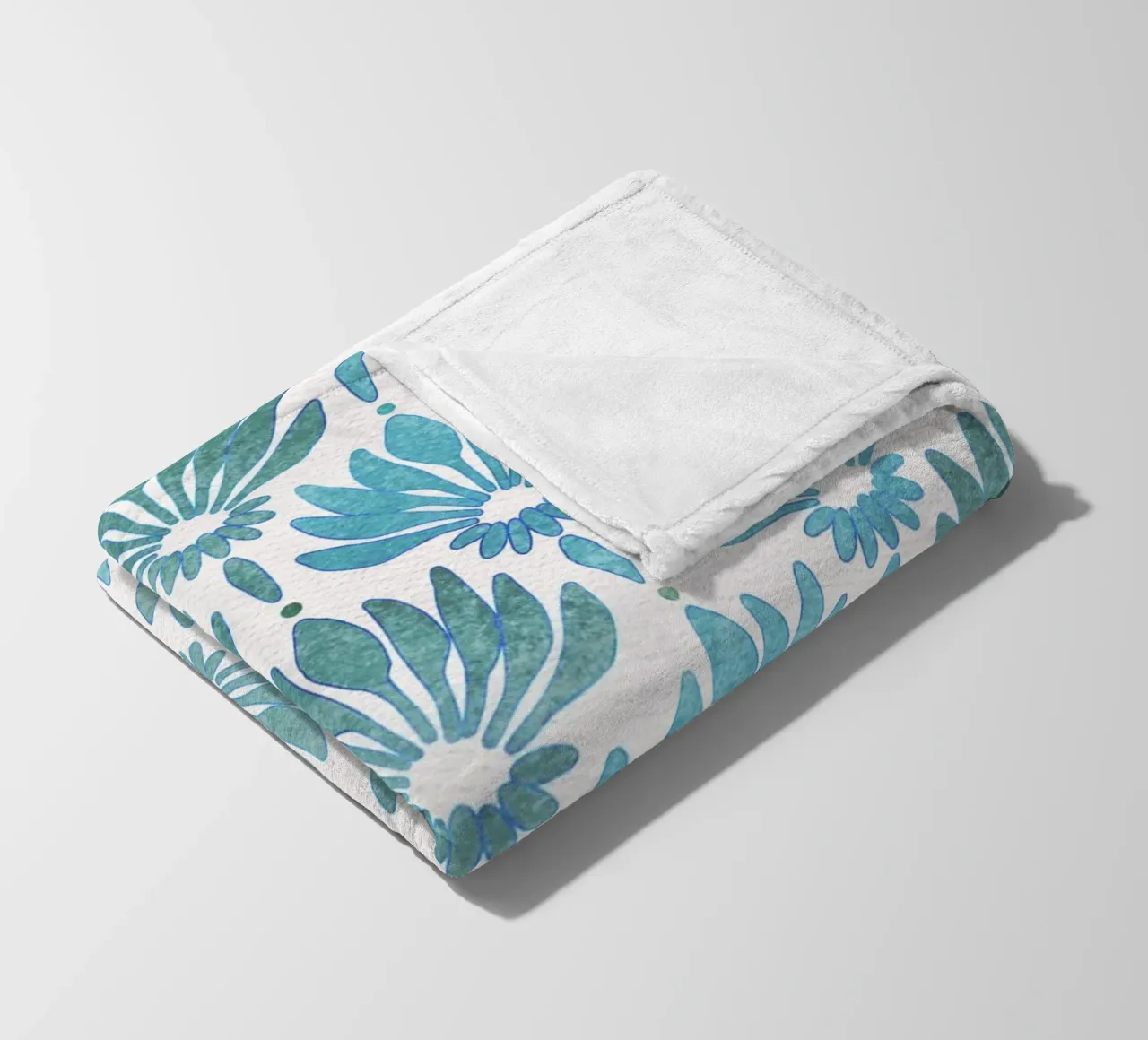 Lilies pattern, modern in blue and turquoise fleece blanket by CalliLetters