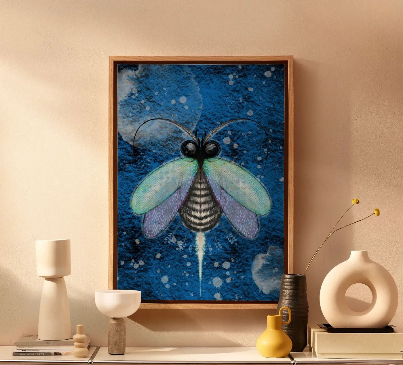 Blue moth canvas by RAAKMA STUDIO