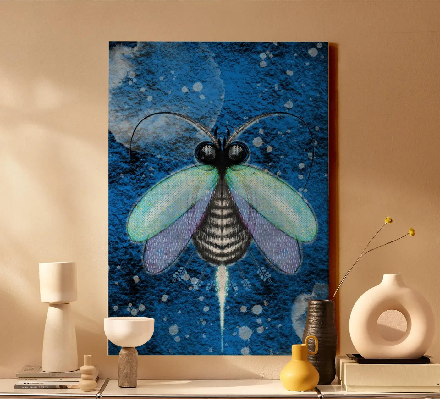 Blue moth canvas by RAAKMA STUDIO