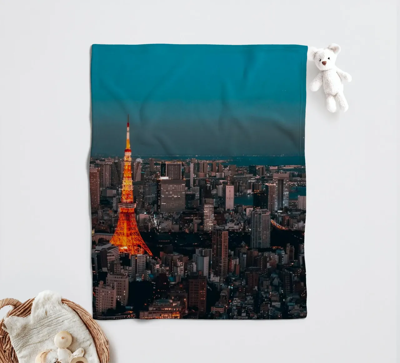 Tokyo Tower Night View, Japan fleece blanket by Marcel Bisig