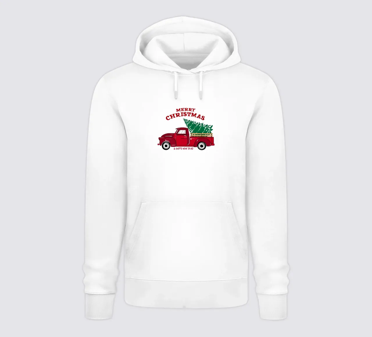 Buon Natale Camion rosso con albero Illustrazione d'epoca felpa con cappuccio da EDMPROJECT