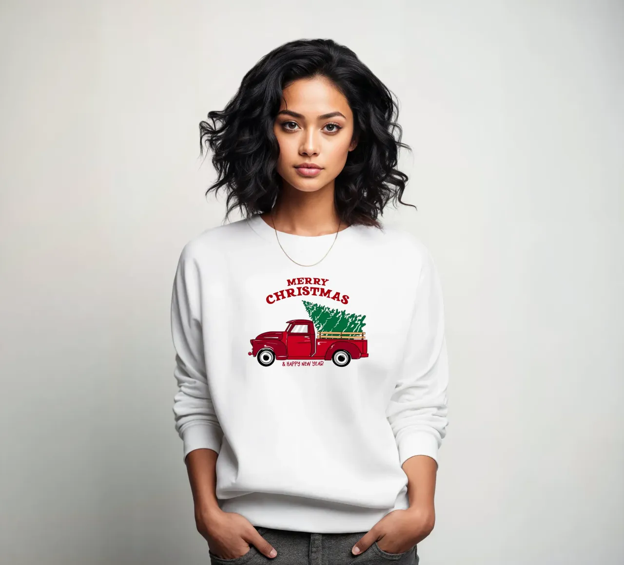 Buon Natale Camion rosso con albero Illustrazione d'epoca felpa da EDMPROJECT