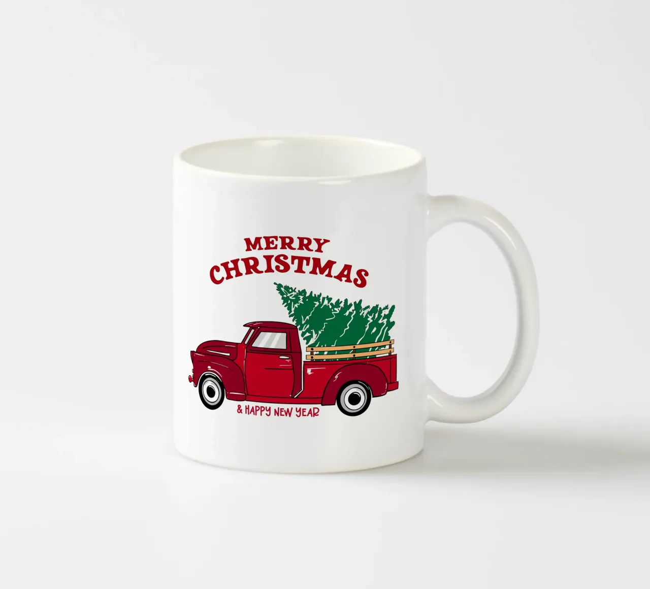 Buon Natale Camion rosso con albero Illustrazione d'epoca tazza in ceramica da EDMPROJECT
