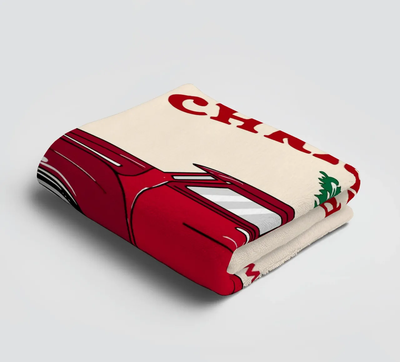 Buon Natale Camion rosso con albero Illustrazione d'epoca asciugamano da bagno da EDMPROJECT