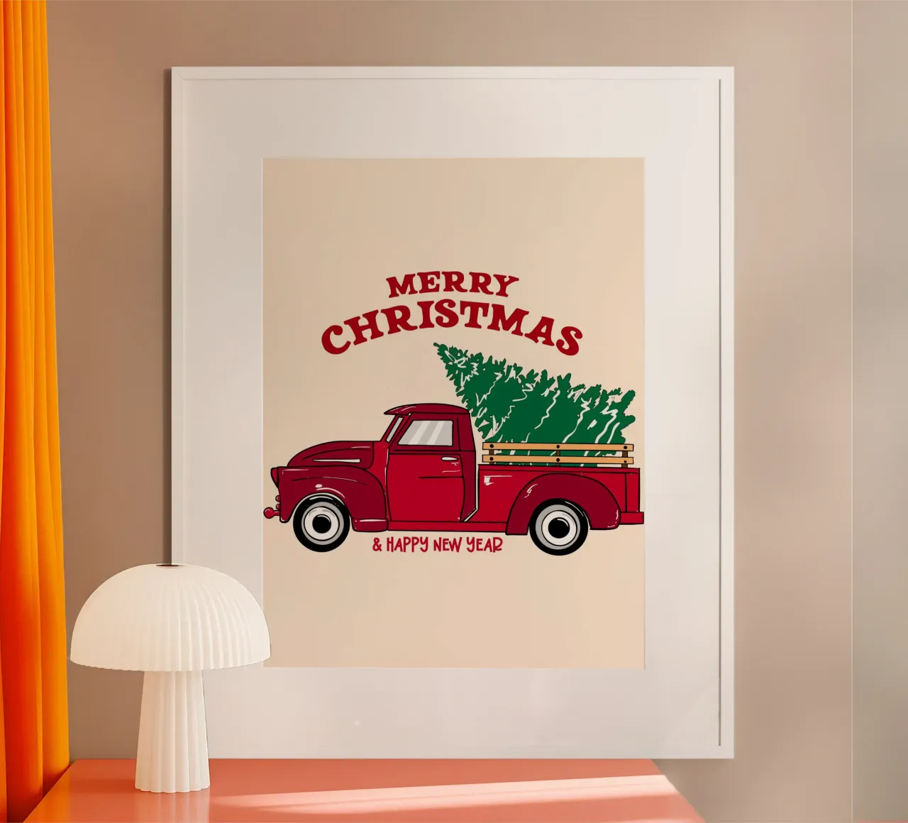 Buon Natale Camion rosso con albero Illustrazione d'epoca carta hahnemühle da EDMPROJECT
