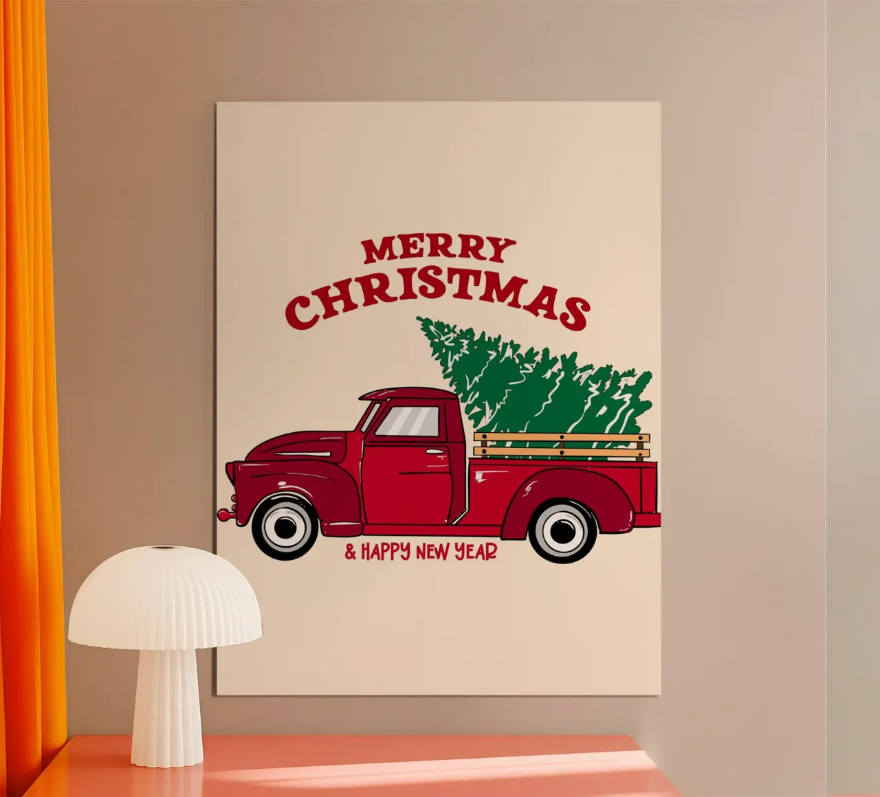 Buon Natale Camion rosso con albero Illustrazione d'epoca carta hahnemühle da EDMPROJECT