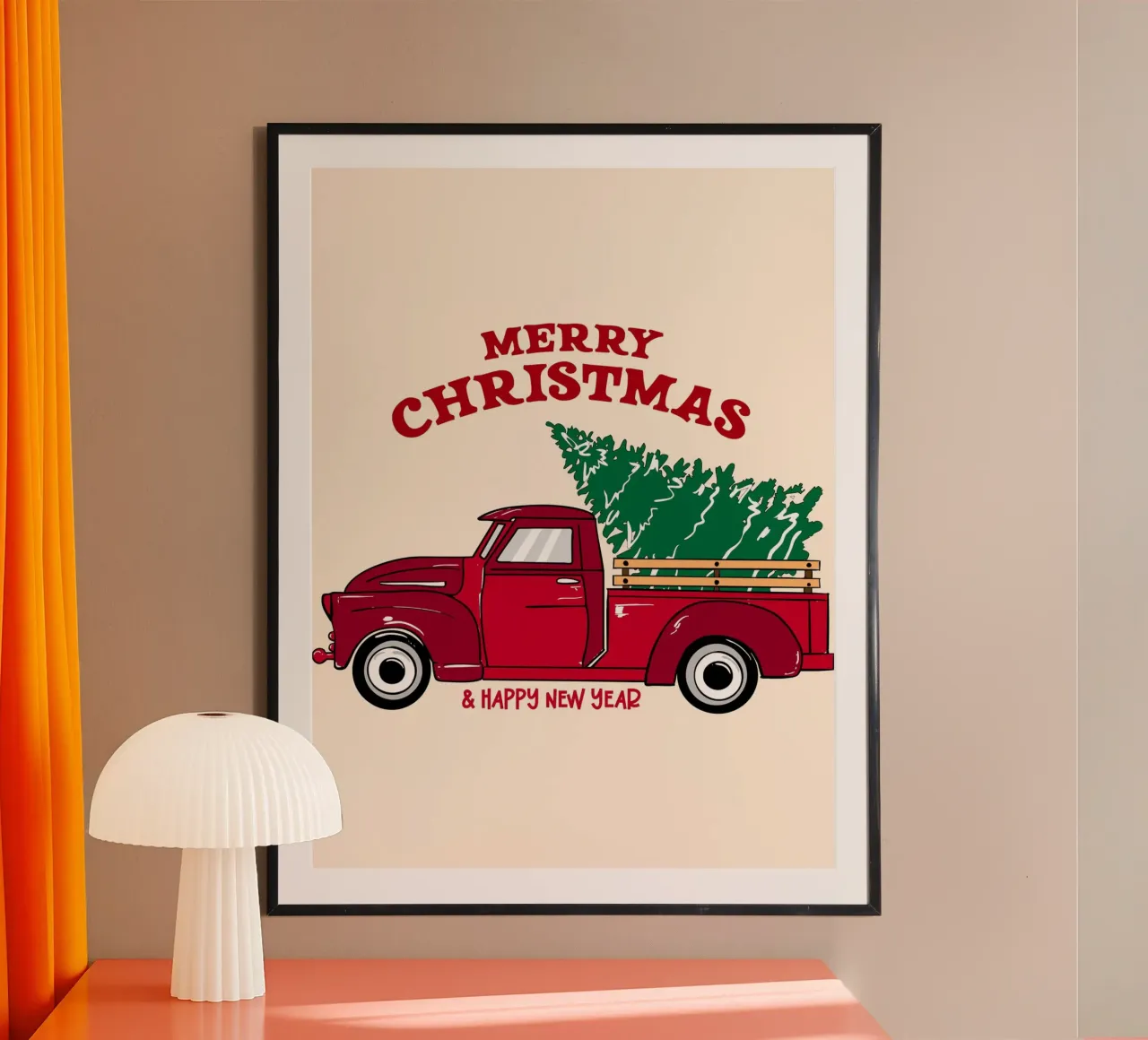 Buon Natale Camion rosso con albero Illustrazione d'epoca carta hahnemühle da EDMPROJECT