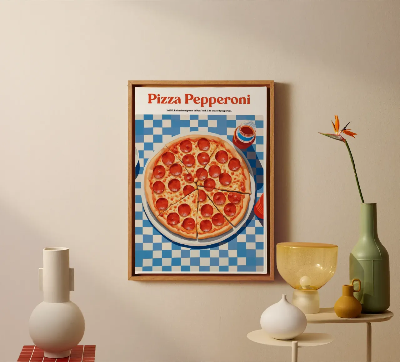 Boho Poster Club 3 Pizza Pepperoni tela con Cornice a cassetta da Boho Print Collection