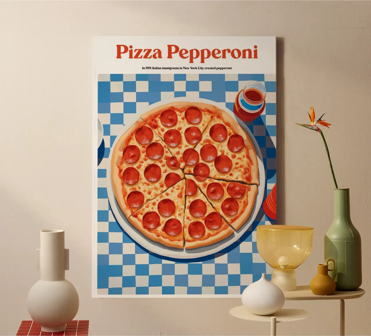 Boho Poster Club 3 Pizza Pepperoni tela con Cornice a cassetta da Boho Print Collection