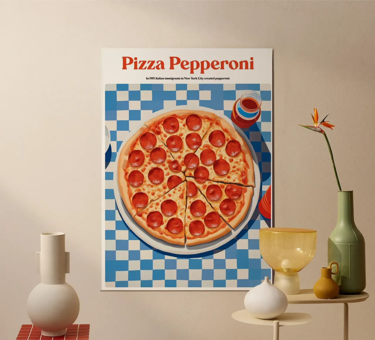 Boho Poster Club 3 Pizza Pepperoni poster con telaio in legno da Boho Print Collection