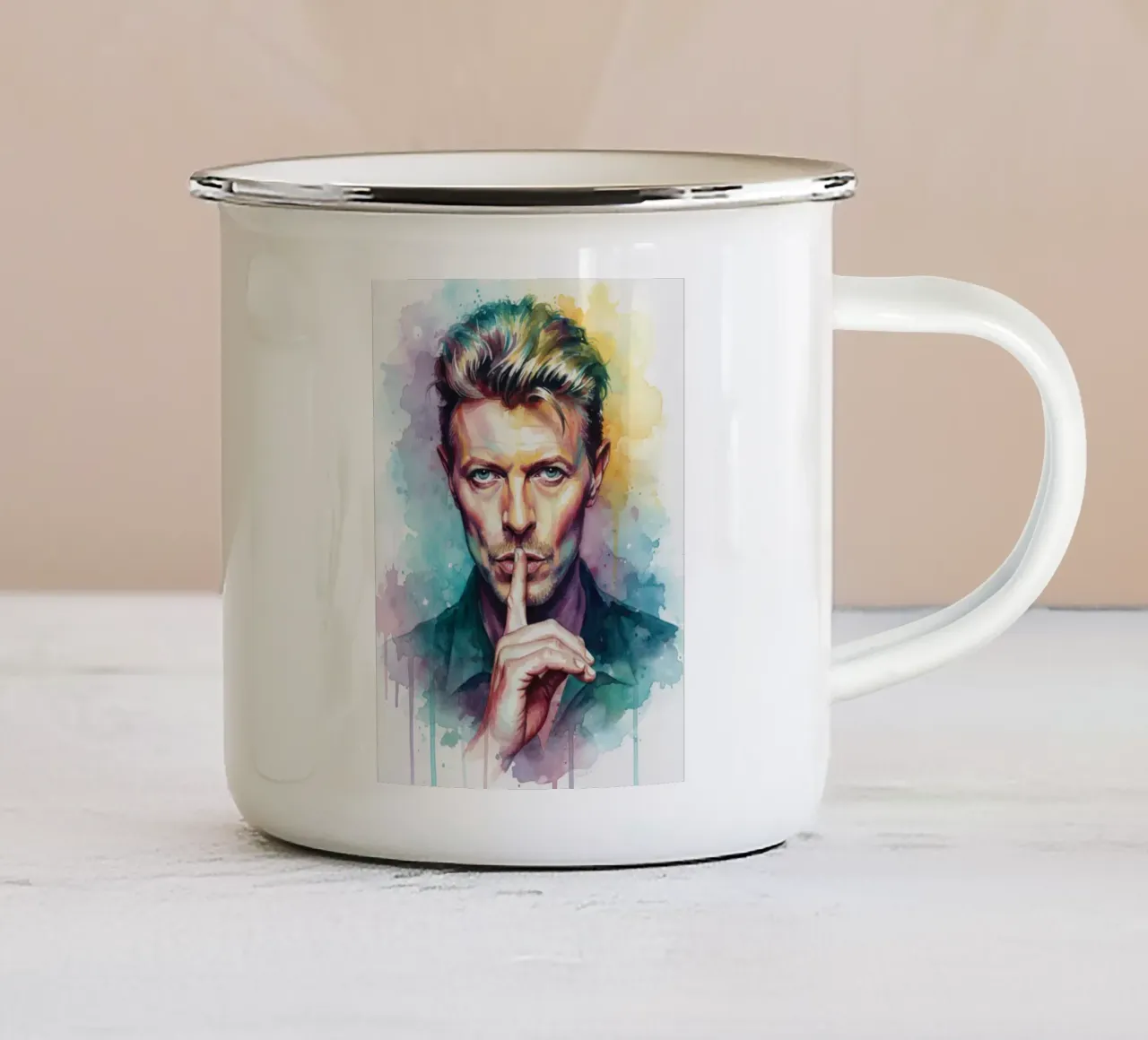 David Bowie arte astratta colorata tazza in smalto da Kalis