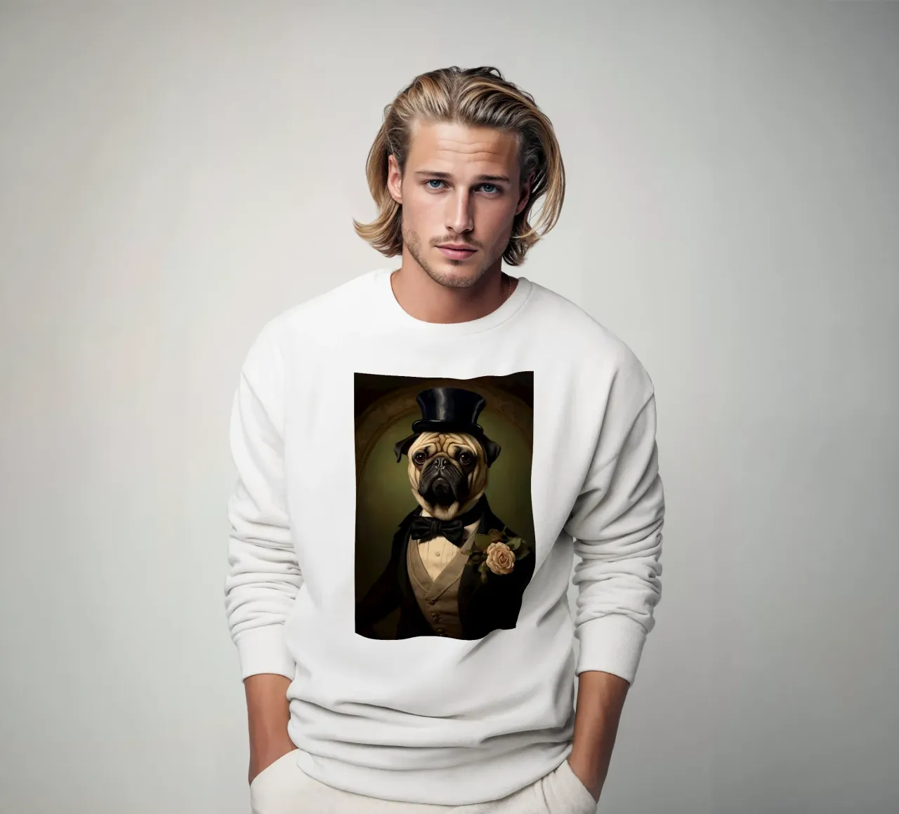 Carlino con cappello a cilindro felpa da Wumples