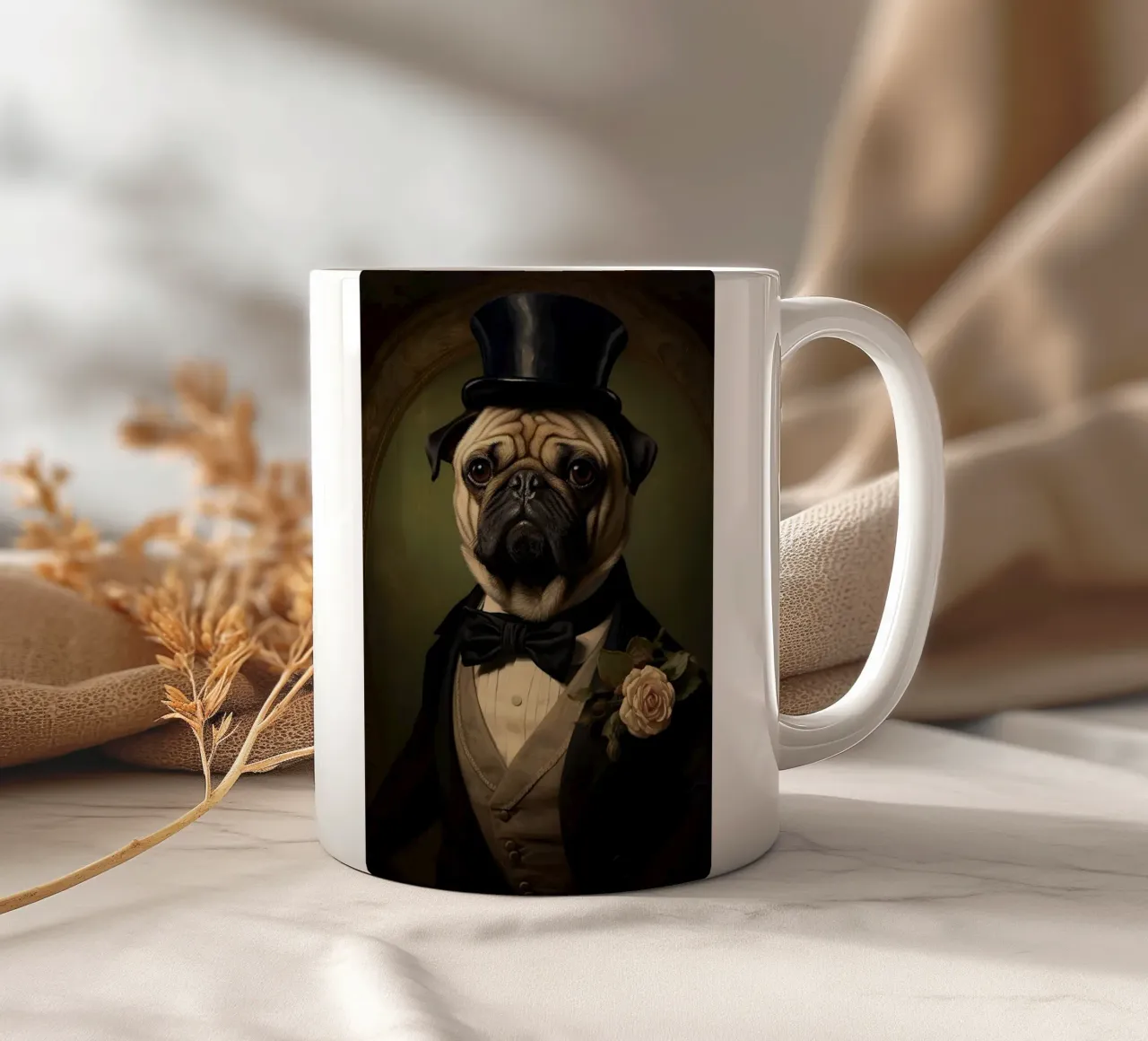 Carlino con cappello a cilindro tazza in ceramica da Wumples