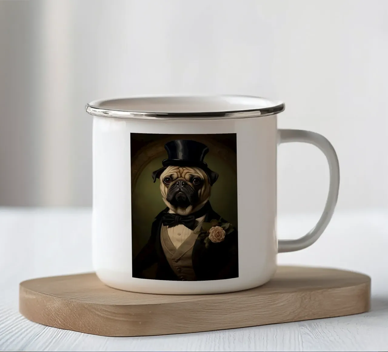 Carlino con cappello a cilindro tazza in smalto da Wumples